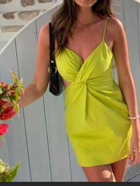 Zara Lime Green Knot Front Cut Out Mini Dress EUC‎ M Y2K Coachella